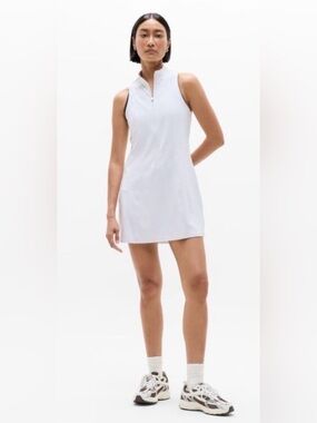 Athleta White Sleeveless Zip-Front A-Line Dress